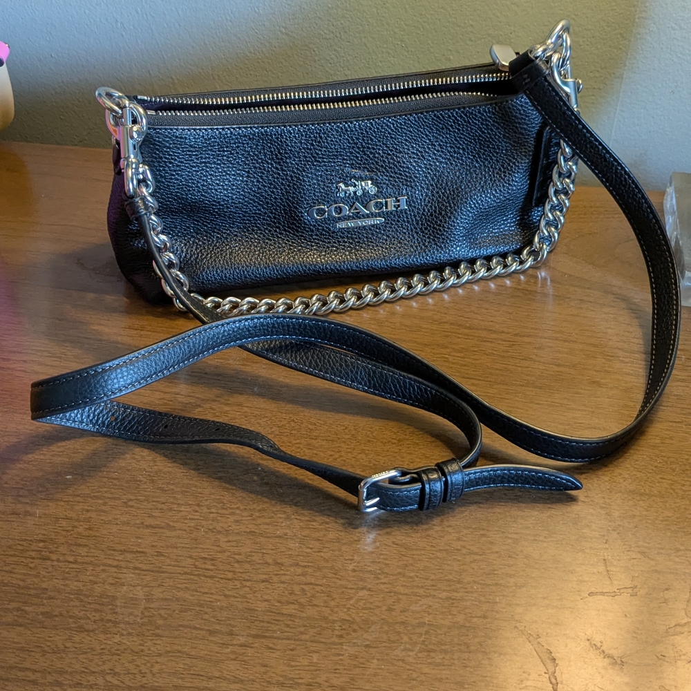 Coach Black Leather Chain Shoulder Bag